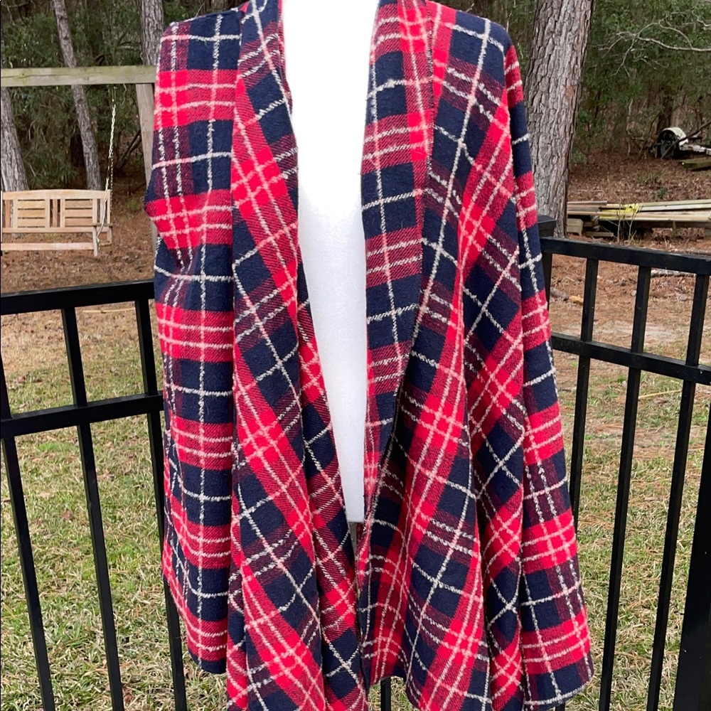 fab'rik Vibrant Red and Navy Plaid Vest
